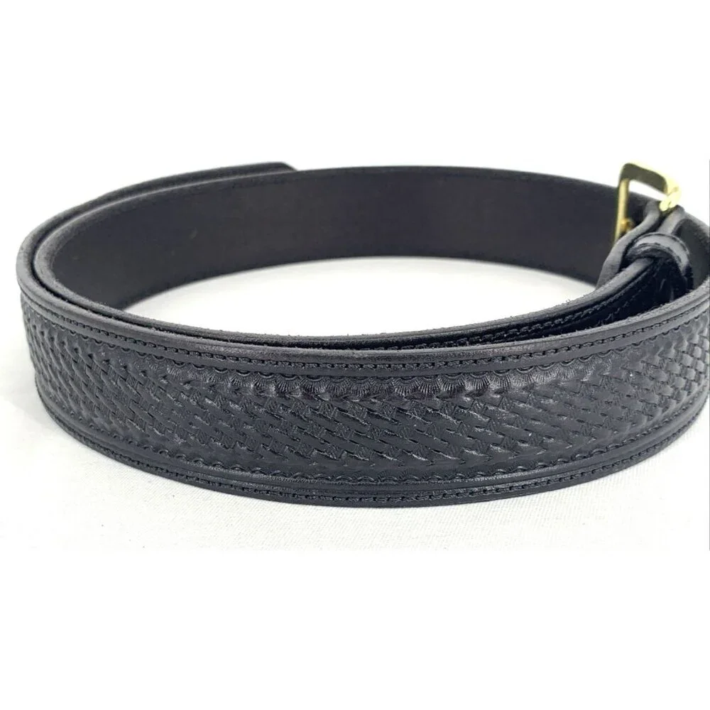 Men's Belt Sz 40 Brown Leather Embossed Gold Tone Hardware USA